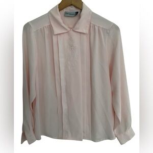 Diversity Petite Vintage Embroidered Pink  Lacey Blouse Size 12P Cottage